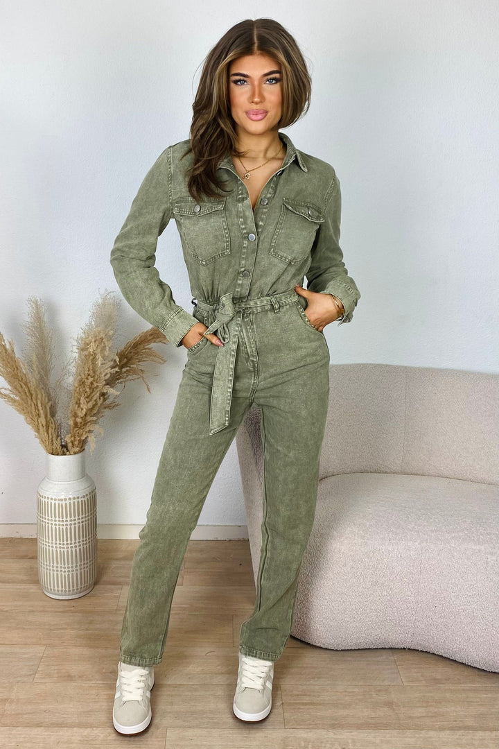 Olivia™|Jumpsuit buttons - Kaki