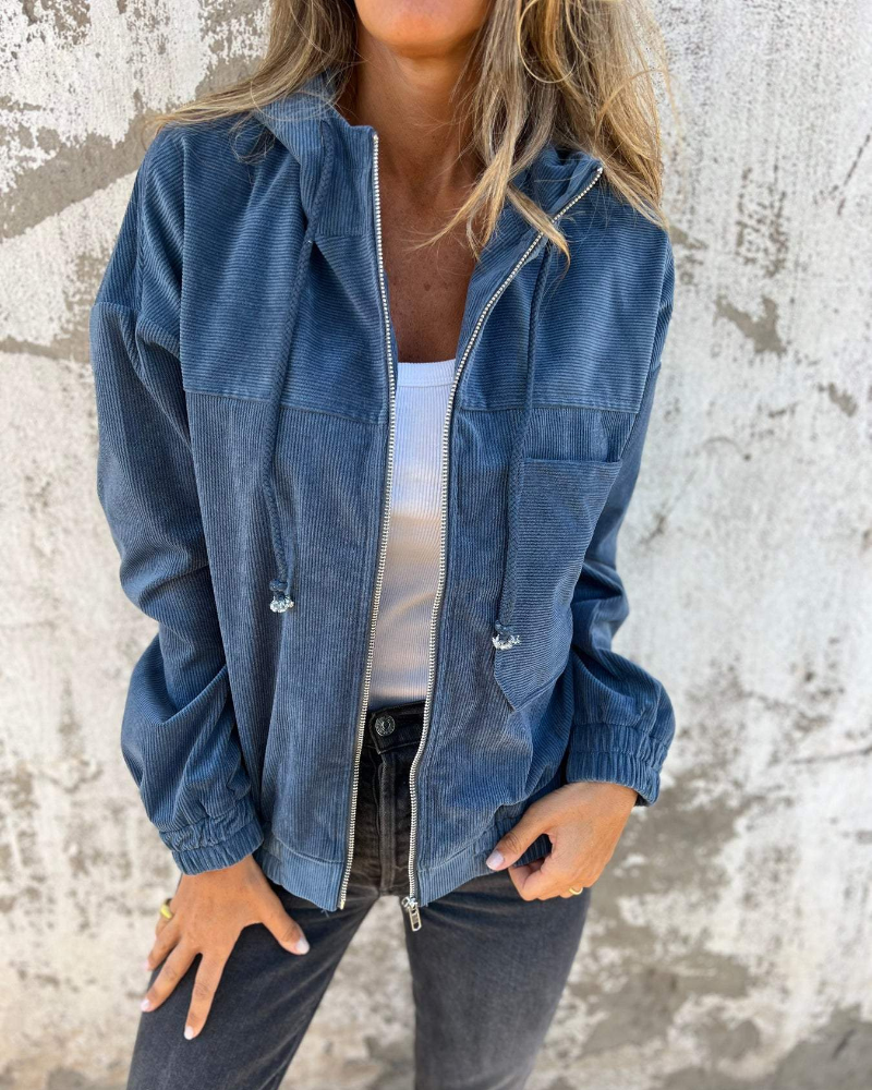 Hannah™|Corduroy capuchonjack met rits