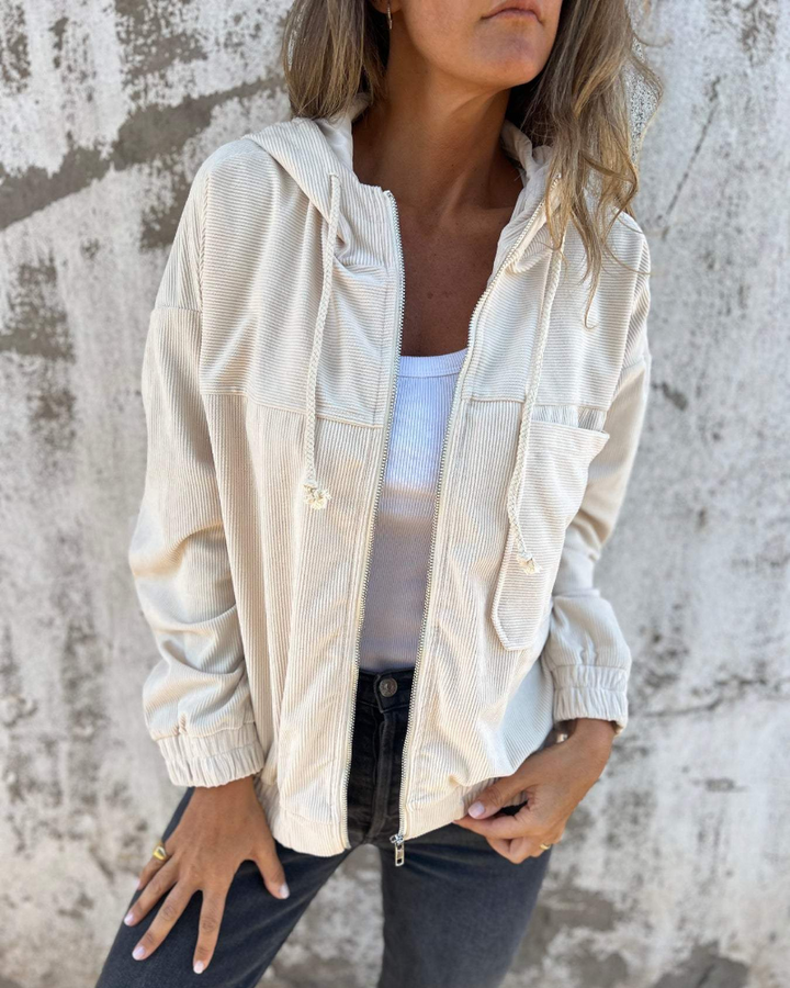 Hannah™|Corduroy capuchonjack met rits