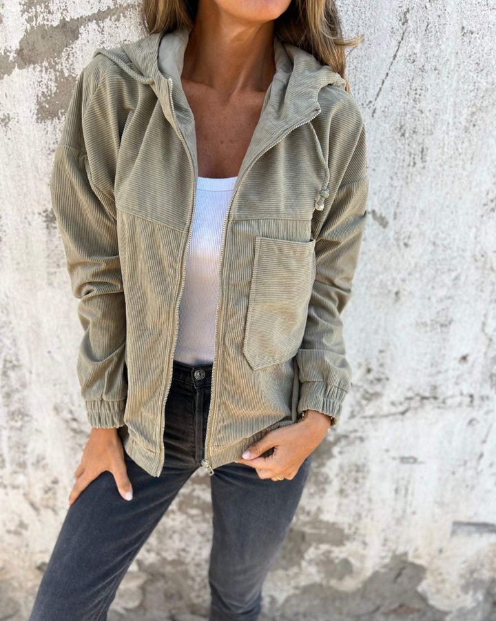 Hannah™|Corduroy capuchonjack met rits