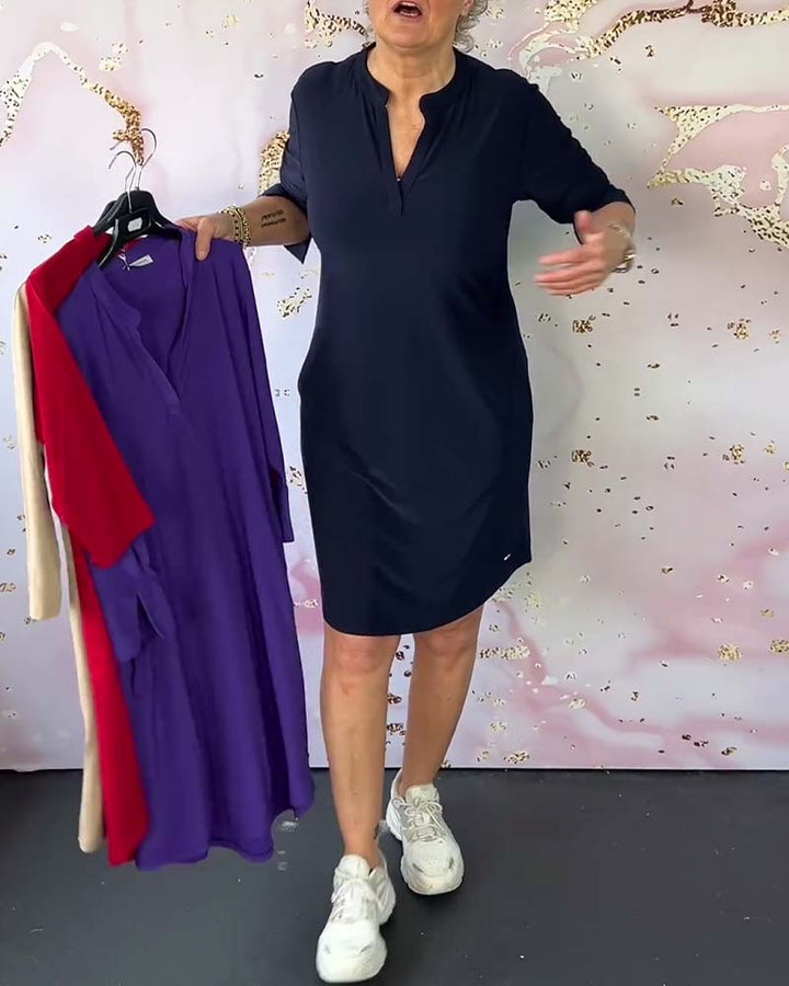 Karin™|Effen jurk met V-hals