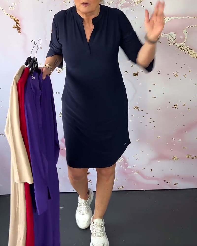 Karin™|Effen jurk met V-hals