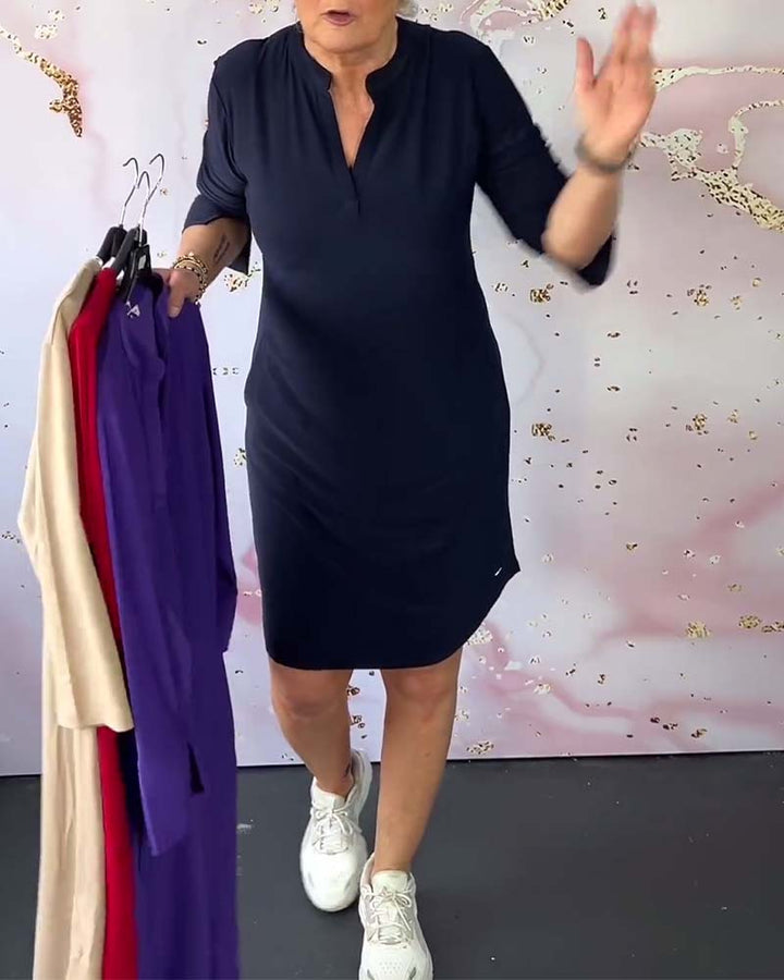 Karin™|Effen jurk met V-hals