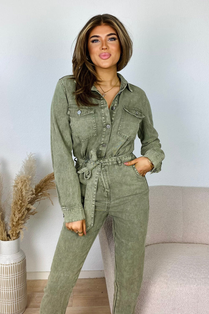 Olivia™|Jumpsuit buttons - Kaki