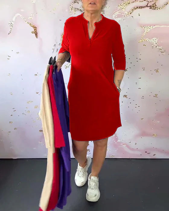 Karin™|Effen jurk met V-hals