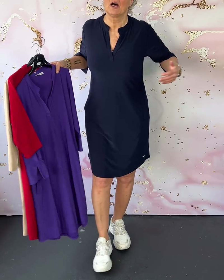 Karin™|Effen jurk met V-hals