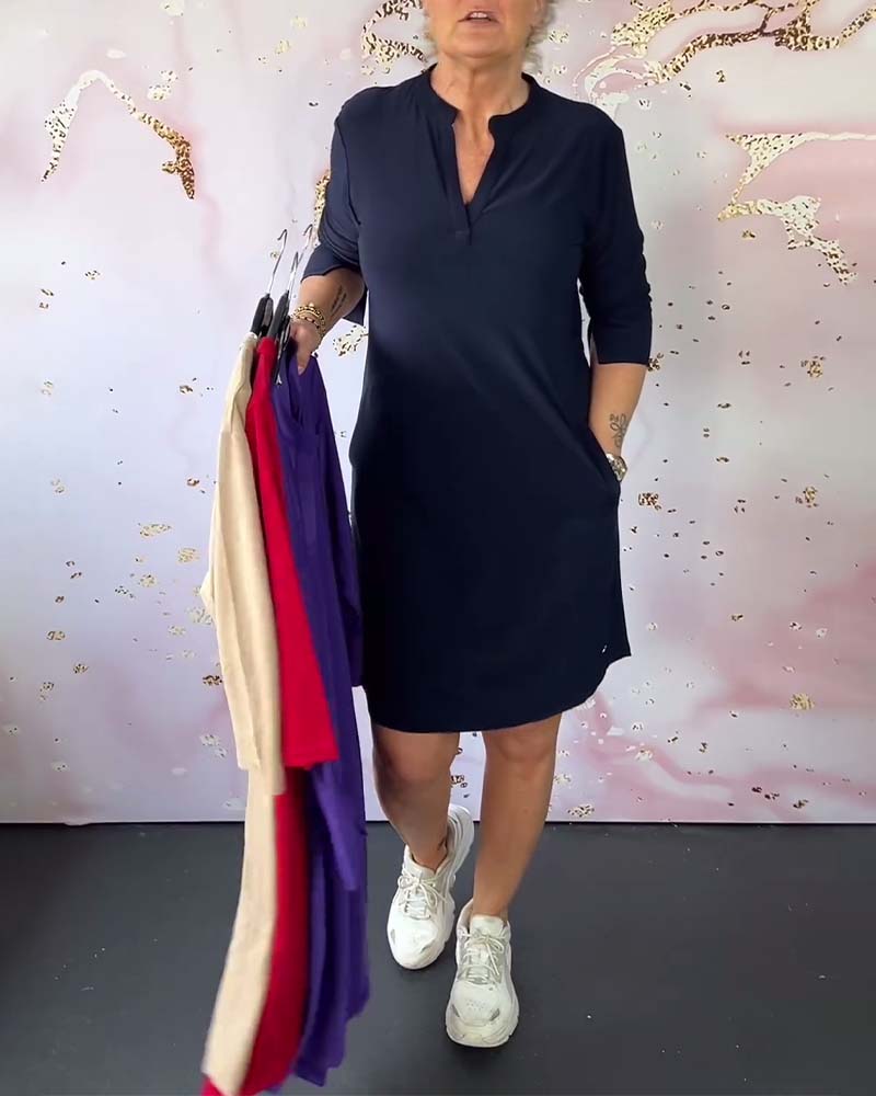 Karin™|Effen jurk met V-hals