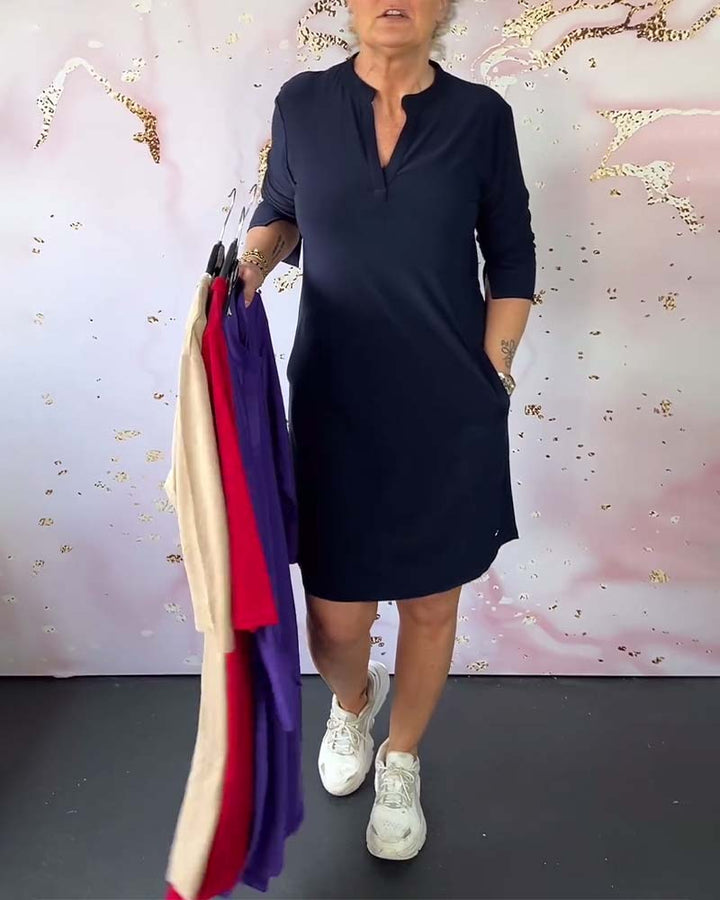 Karin™|Effen jurk met V-hals