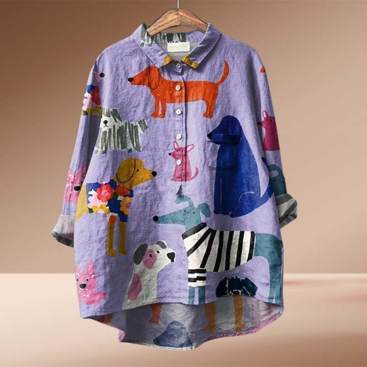Eva™| Exclusieve Damesblouse met Hondenprint