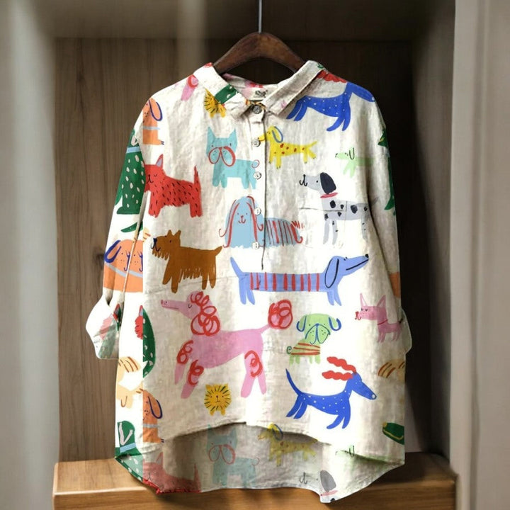 Eva™| Exclusieve Damesblouse met Hondenprint
