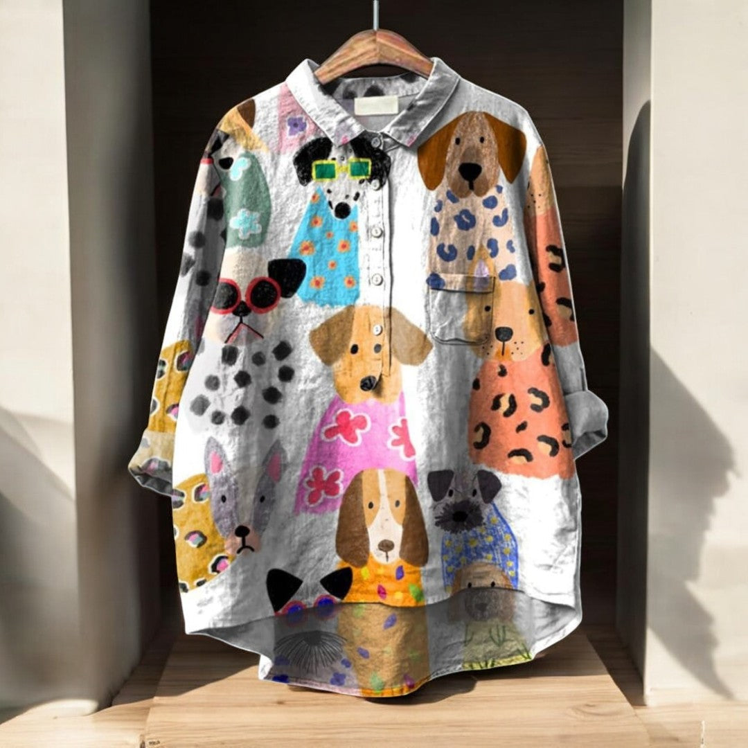 Eva™| Exclusieve Damesblouse met Hondenprint