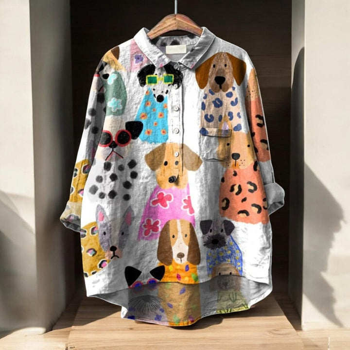 Eva™| Exclusieve Damesblouse met Hondenprint