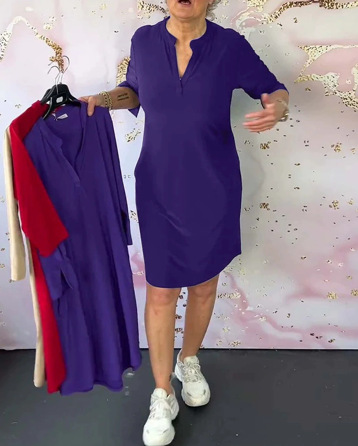 Karin™|Effen jurk met V-hals